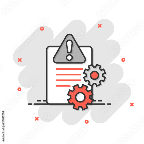 Document error icon in comic style. Broken report cartoon vector illustration on white isolated background. Damaged splash effect business concept.