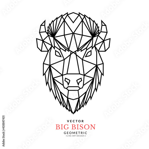 Abstract polygonal geometric bison head. Geometric bison. Modern symmetrical polygonal kitty icon. Can be used as icon, logo, brand design, wall art, tattoo, poster, card, pattern.