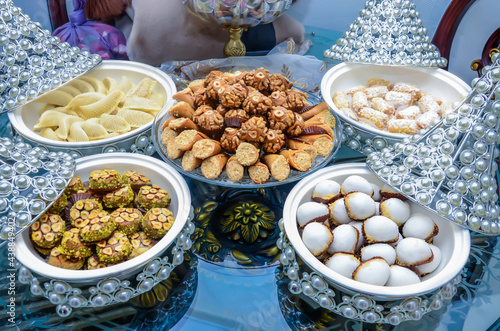 Moroccan biscuit. Dishes of assorted Maghreb sweets
