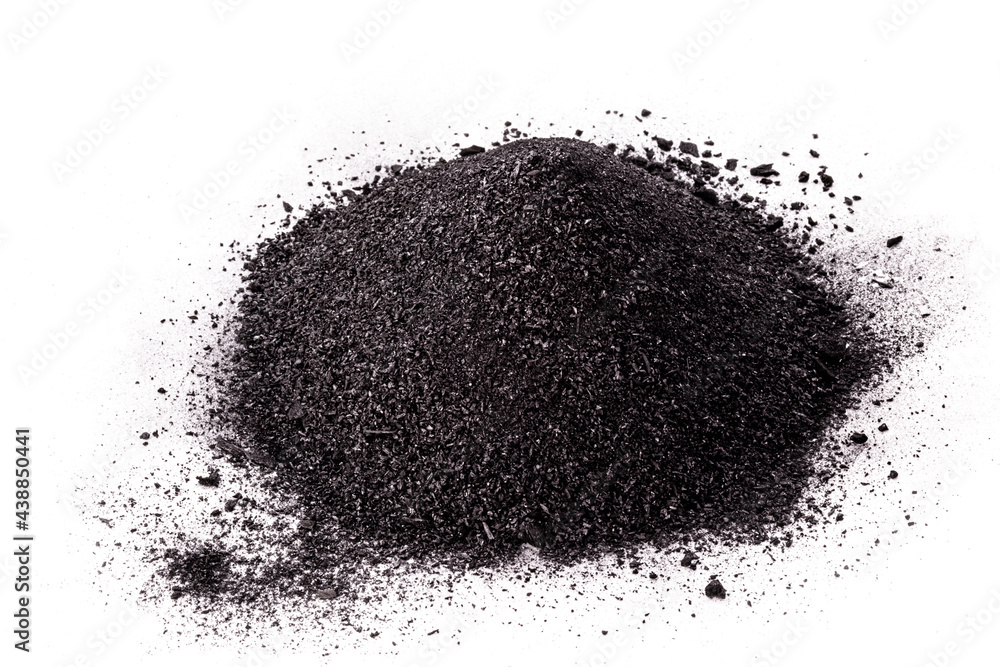 graphite powder used in industry, black powder with isolated white
