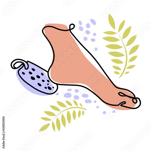 Women's heels and pumice for peeling. Use an exfoliating peel. Heel care. The concept of healthy and beautiful legs. Minimalistic style, line art isolated on white background.