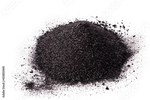 Fotografie graphite powder used in industry, black powder with isolated white background and copy space