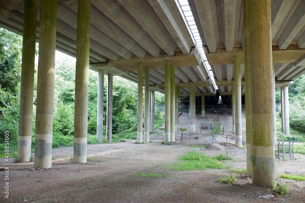 Space under two bridges supporting the carriageway of the M25 Motorway in Chorleywood