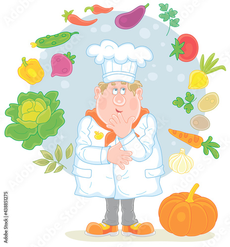 Funny chubby cook in a whit...