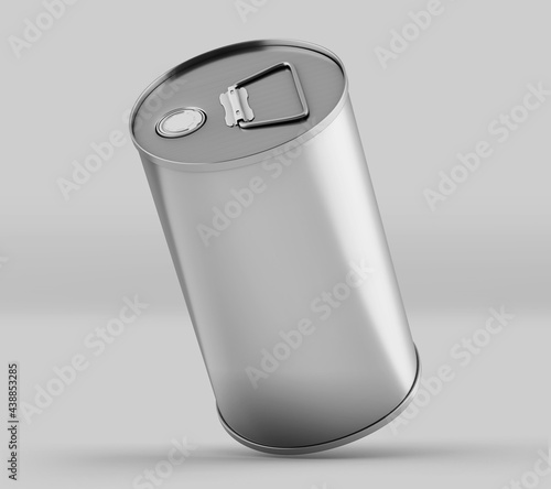 Round Olive Oil Tin Can Mockup, Silver Liquid Container, 3d Rendered isolated on light background photo