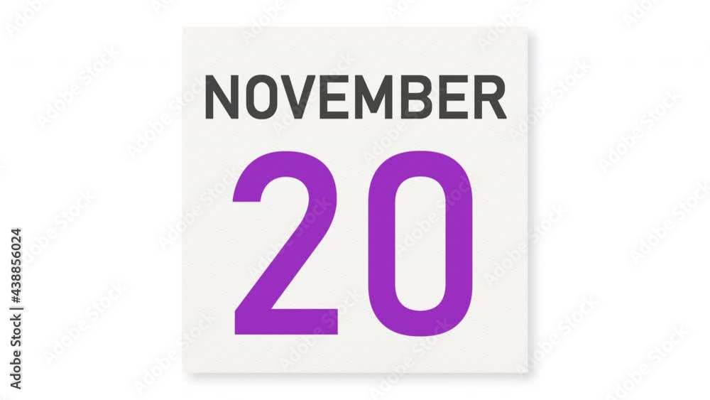 November 20 date behind crumpled paper page of a calendar, 3d animation November 20 date behind crumpled paper page of a calendar, 3d animation