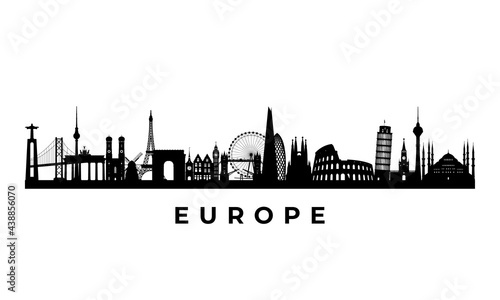 Vector Europe skyline. Travel Europe famous landmarks. Business and tourism concept for presentation, banner, web site.