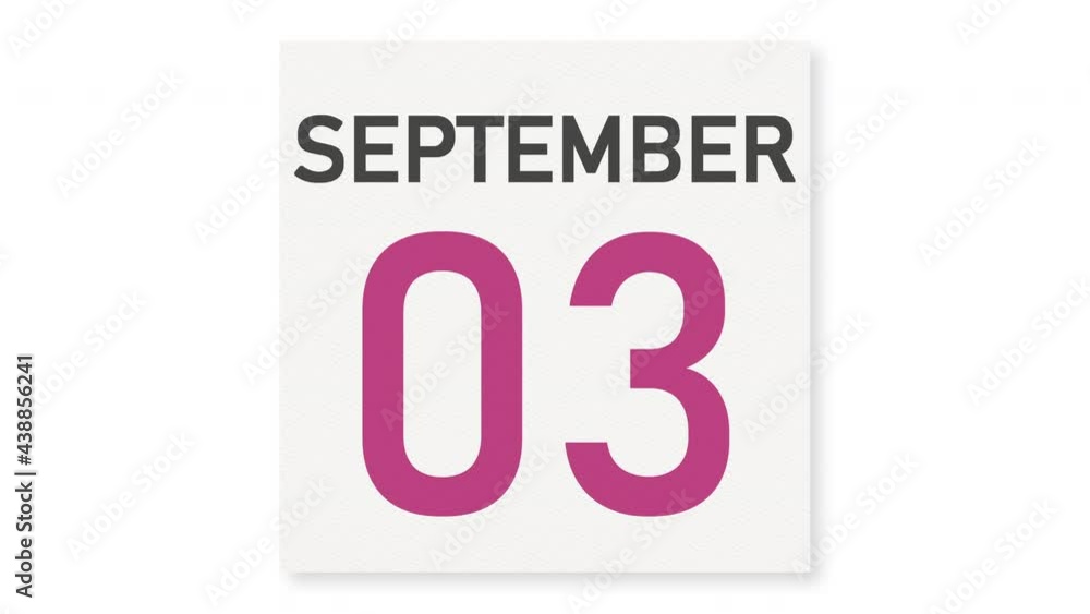 September 3 date behind torn page of a calendar, 3d animation September 3 date behind torn page of a calendar, 3d animation
