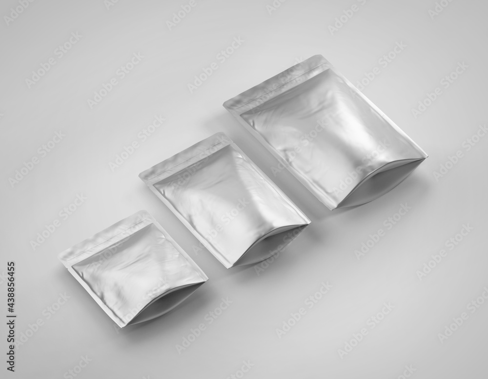 Black Stand up foil bag mockup template, Dark blank food coffee doypack, 3d Rendering isolated on light background