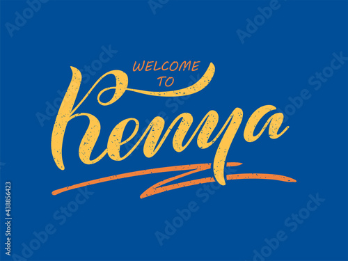 Vector illustration of Kenya brush type lettering for banner  postcard  poster  clothes  advertisement  web design or decoration. Handwritten text can be used for template  print  travel guide 