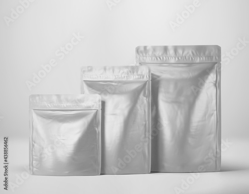 Black Stand up foil bag mockup template, Dark blank food coffee doypack, 3d Rendering isolated on light background