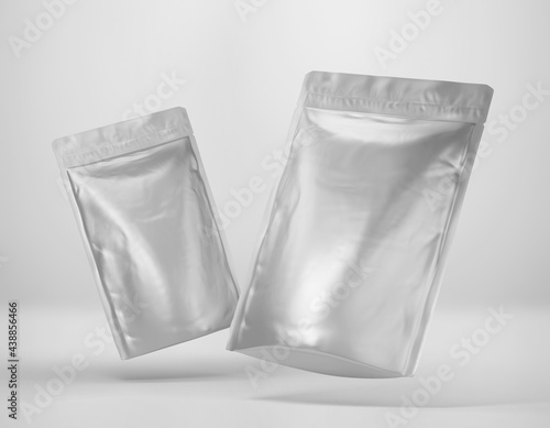 Black Stand up foil bag mockup template, Dark blank food coffee doypack, 3d Rendering isolated on light background