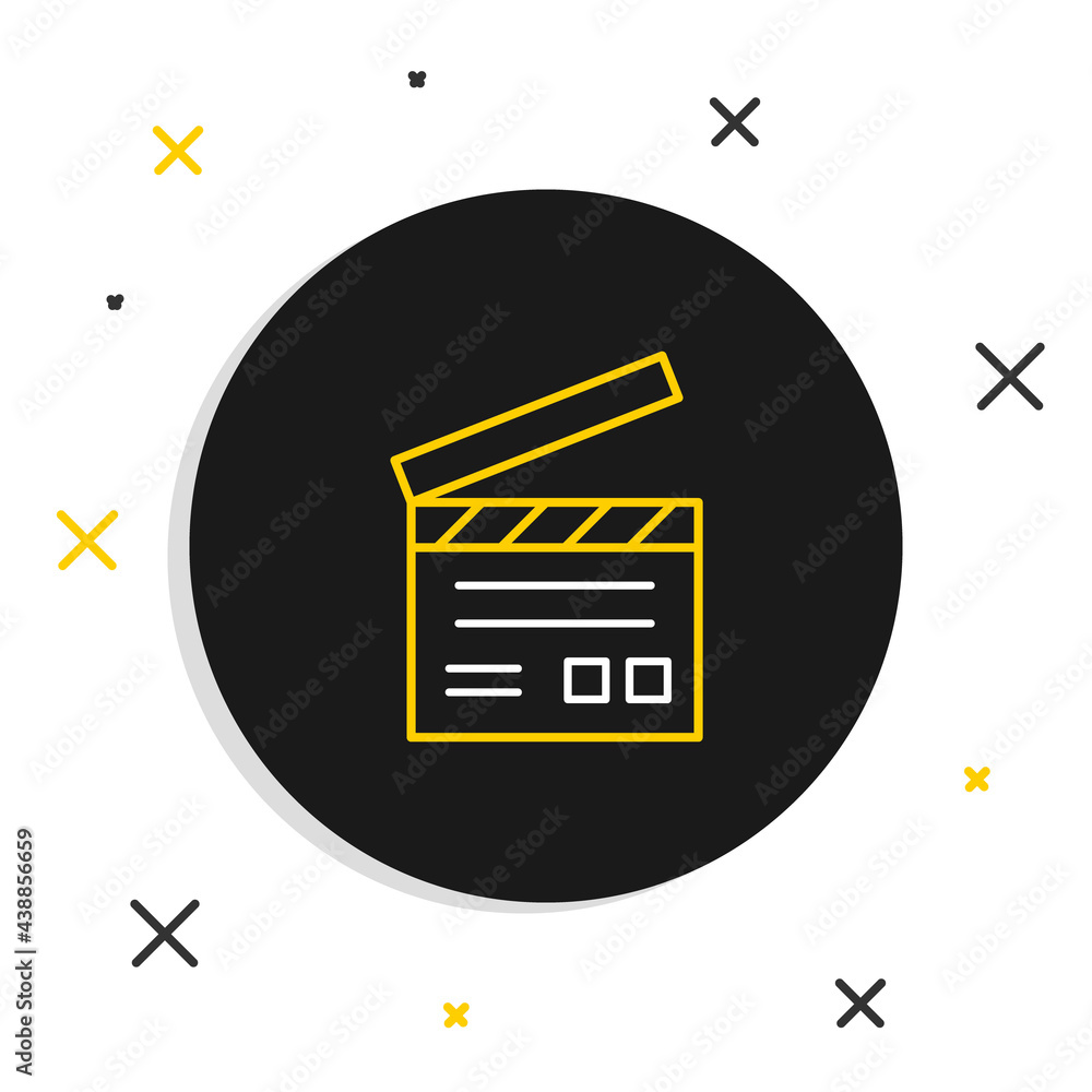 Line Movie clapper icon isolated on white background. Film clapper board. Clapperboard sign. Cinema production or media industry. Colorful outline concept. Vector Line Movie clapper icon isolated on white background. Film clapper board. Clapperboard sign. Cinema production or media industry. Colorful outline concept. Vector