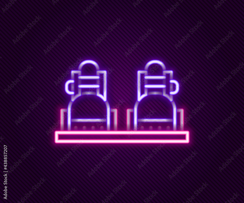 Glowing neon line Snowboard icon isolated on black background. Snowboarding board icon. Extreme sport. Sport equipment. Colorful outline concept. Vector