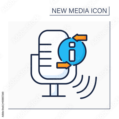 Podcast color icon.Episodic series of spoken word, digital audio files. Audio discussion recording.Information space.New media concept. Isolated vector illustration
