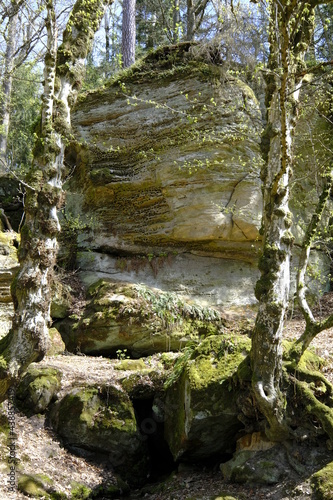 Felsenlabyrinth unterhalb der Ruine der Nordburg Lichtenstein in Lichtenstein, Naturpark Haßberge, Landkreis Hassberge, Unterfranken, Franken, Bayern, Deutschland photo