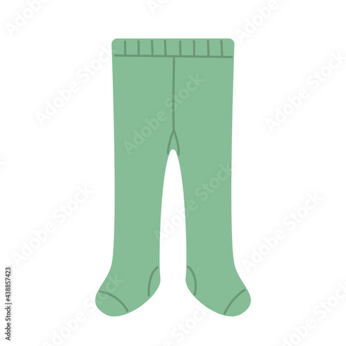 Green tights for children. Warm wool clothes for the winter for children. Clothes vector illustration isolated on white background. Flat minimalism style in trendy colors. Part wardrobe set