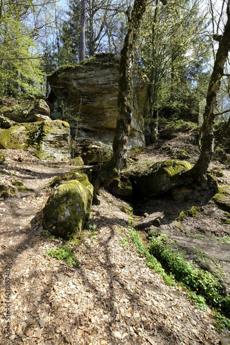 Felsenlabyrinth unterhalb der Ruine der Nordburg Lichtenstein in Lichtenstein, Naturpark Haßberge, Landkreis Hassberge, Unterfranken, Franken, Bayern, Deutschland photo