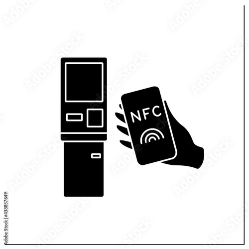 NFC glyph icon. Safety credit card payment. Paying bills. Bank terminal. Near Field Communication. Contactless payment concept.Filled flat sign. Isolated silhouette vector illustration