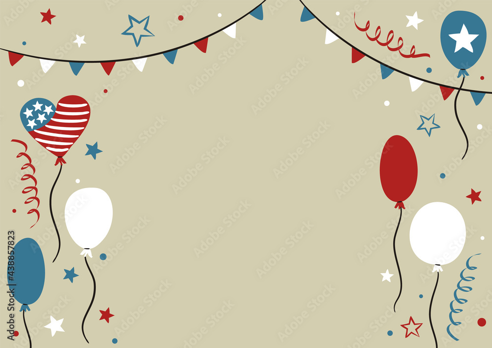 Hand drawn blank for USA Independence Day. Template by July 4th in national colors of the United States of America. Vector illustration for kids poster design in doodle style. Layout greeting card Hand drawn blank for USA Independence Day. Template by July 4th in national colors of the United States of America. Vector illustration for kids poster design in doodle style. Layout greeting card