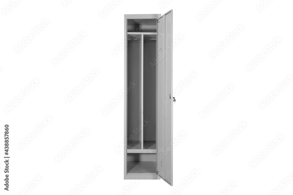 Metal lockers for locker room. Change room metal locker box on the white background isolated Metal lockers for locker room. Change room metal locker box on the white background isolated
