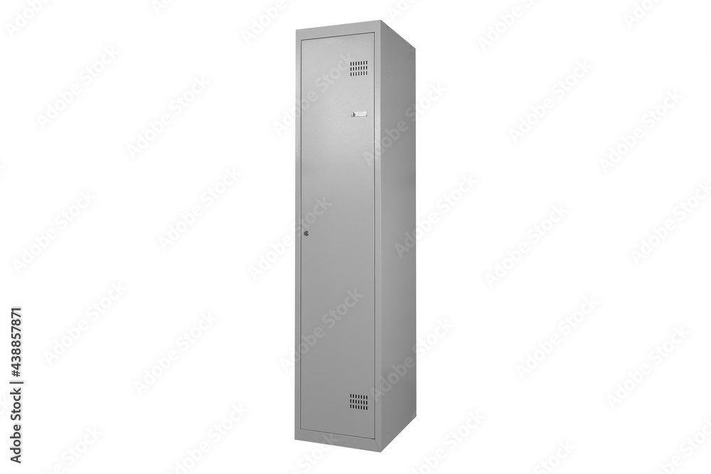 Metal lockers for locker room. Change room metal locker box on the white background isolated Metal lockers for locker room. Change room metal locker box on the white background isolated