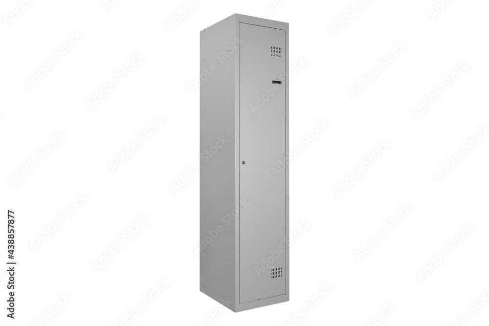 Metal lockers for locker room. Change room metal locker box on the white background isolated Metal lockers for locker room. Change room metal locker box on the white background isolated