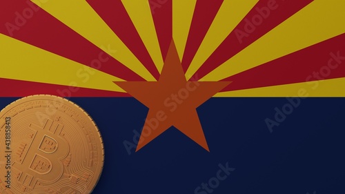 Gold Bitcoin in the Bottom Left Corner on the US State Flag of Arizona