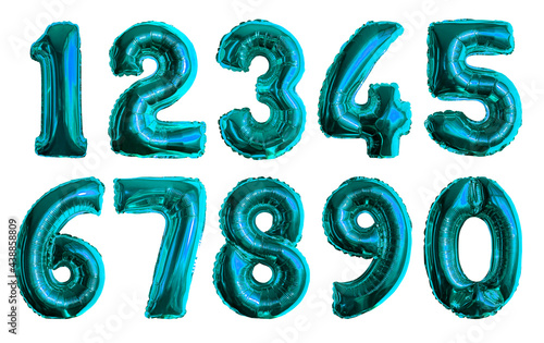 inflatable blue numbers made of foil on a white isolated background