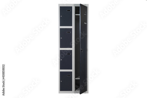 Metal lockers for locker room. Change room metal locker box on the white background isolated