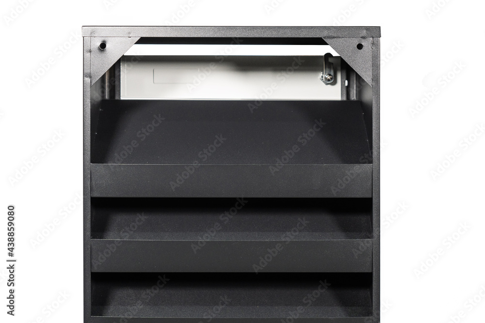 Fragment of the door of metal lockers for locker room. Change room metal locker box on the white background isolated. Fragment of the door of metal lockers for locker room. Change room metal locker box on the white background isolated.