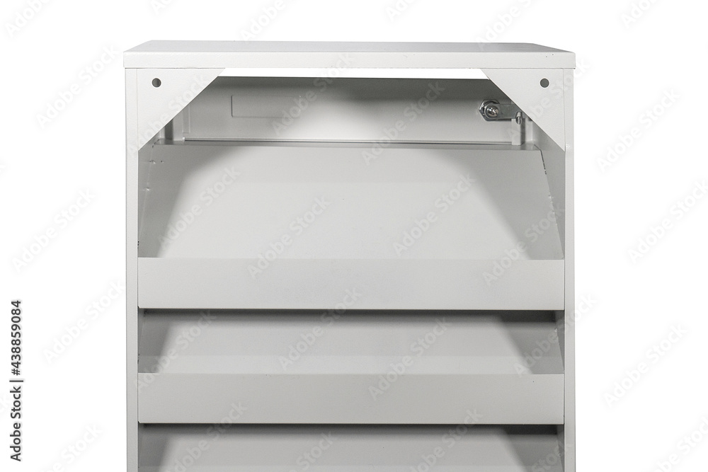 Fragment of the door of metal lockers for locker room. Change room metal locker box on the white background isolated. Fragment of the door of metal lockers for locker room. Change room metal locker box on the white background isolated.