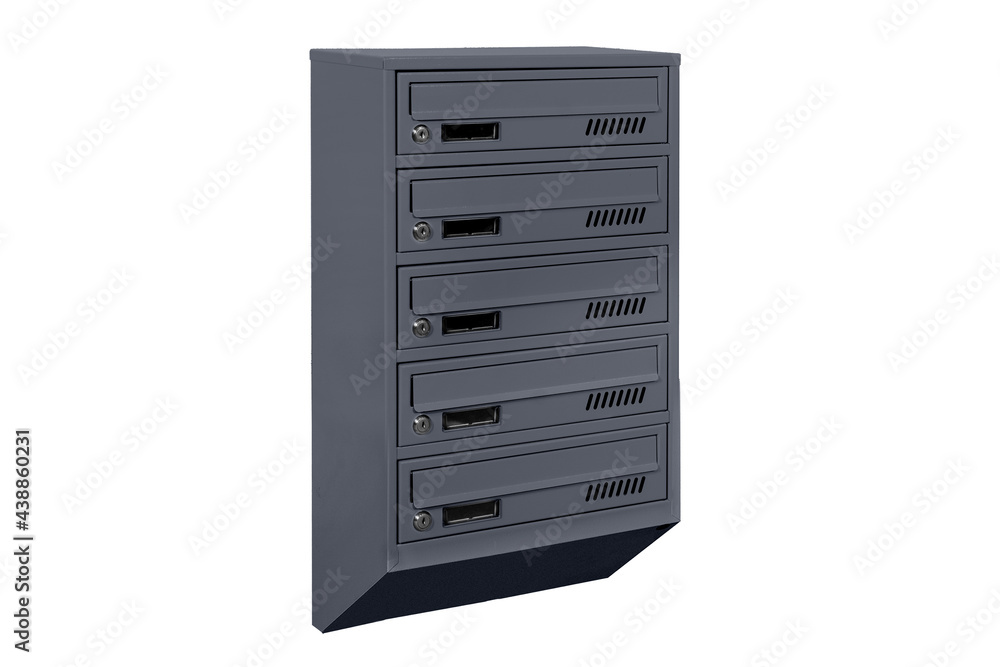 Mailboxes in the condo. metal mailbox with lockable center in condo. Mailbox on the white background isolated Mailboxes in the condo. metal mailbox with lockable center in condo. Mailbox on the white background isolated
