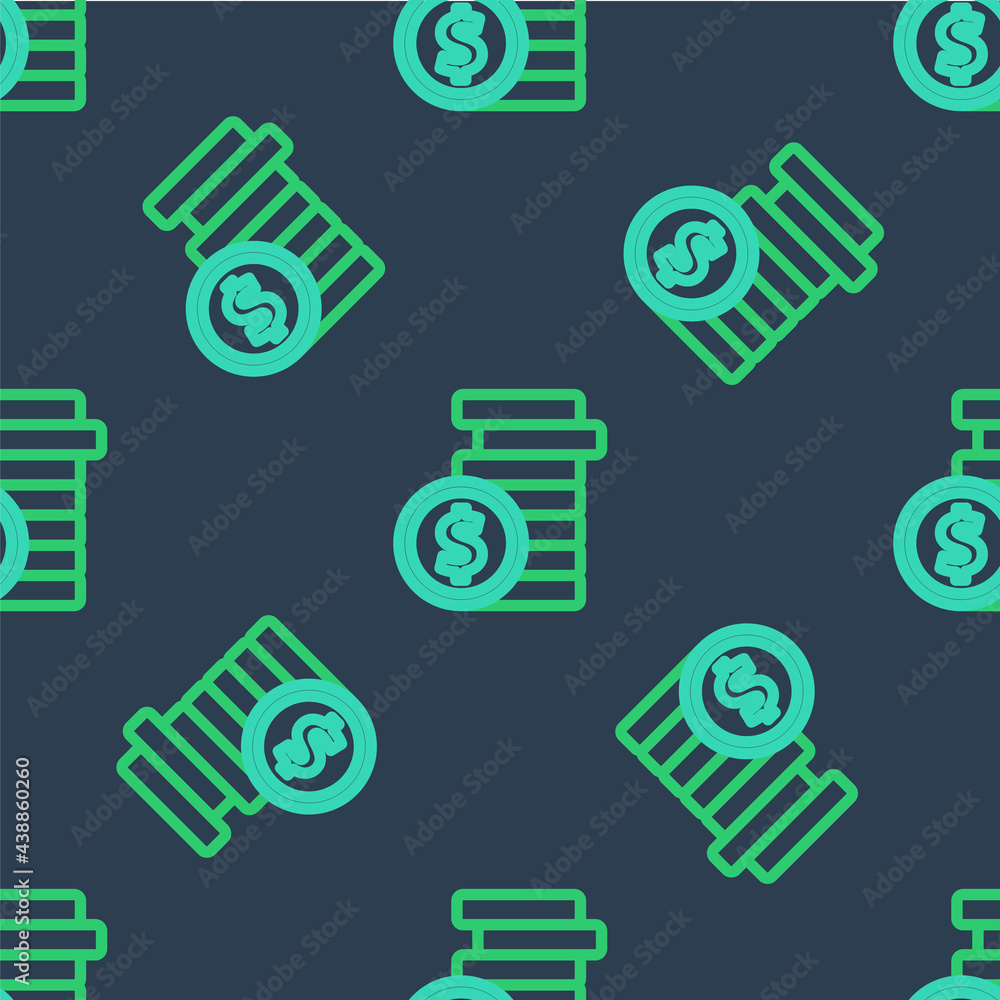Line Coin money with dollar symbol icon isolated seamless pattern on blue background. Banking currency sign. Cash symbol. Vector Line Coin money with dollar symbol icon isolated seamless pattern on blue background. Banking currency sign. Cash symbol. Vector