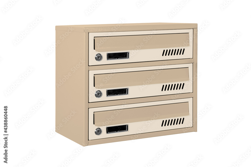 Mailboxes in the condo. metal mailbox with lockable center in condo. Mailbox on the white background isolated Mailboxes in the condo. metal mailbox with lockable center in condo. Mailbox on the white background isolated