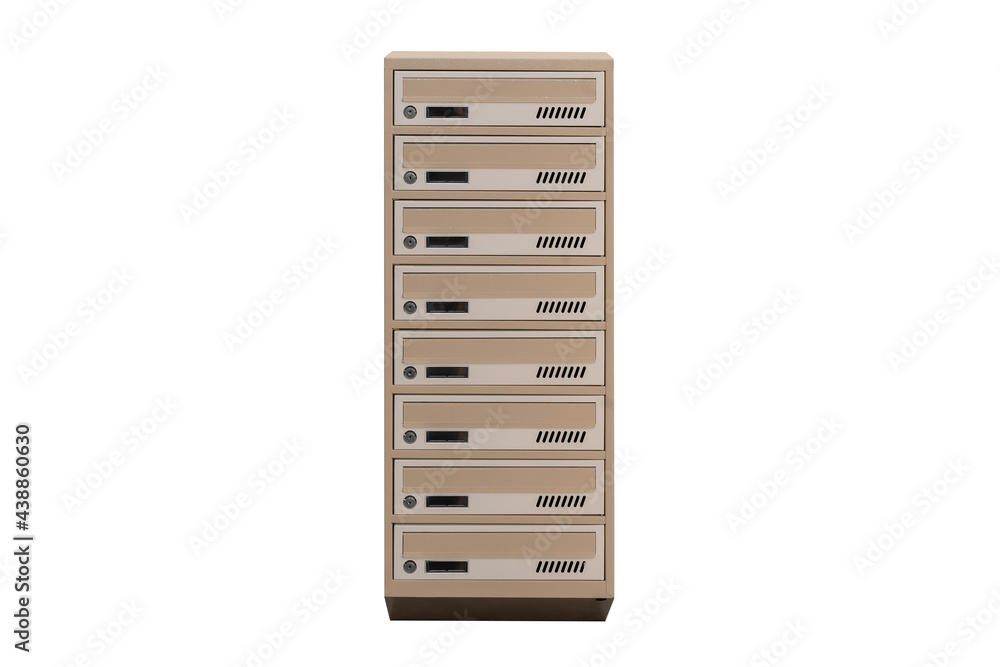 Mailboxes in the condo. metal mailbox with lockable center in condo. Mailbox on the white background isolated Mailboxes in the condo. metal mailbox with lockable center in condo. Mailbox on the white background isolated