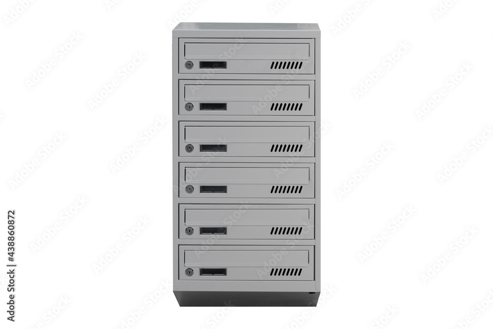 Mailboxes in the condo. metal mailbox with lockable center in condo. Mailbox on the white background isolated Mailboxes in the condo. metal mailbox with lockable center in condo. Mailbox on the white background isolated