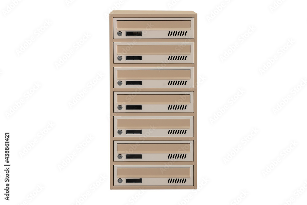 Mailboxes in the condo. metal mailbox with lockable center in condo. Mailbox on the white background isolated Mailboxes in the condo. metal mailbox with lockable center in condo. Mailbox on the white background isolated