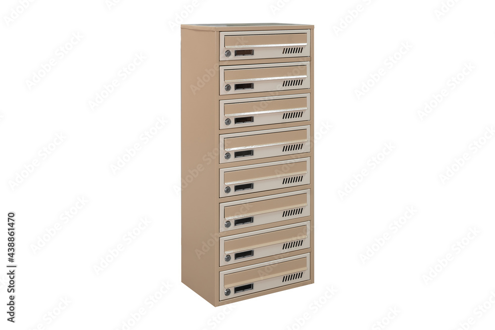 Mailboxes in the condo. metal mailbox with lockable center in condo. Mailbox on the white background isolated Mailboxes in the condo. metal mailbox with lockable center in condo. Mailbox on the white background isolated