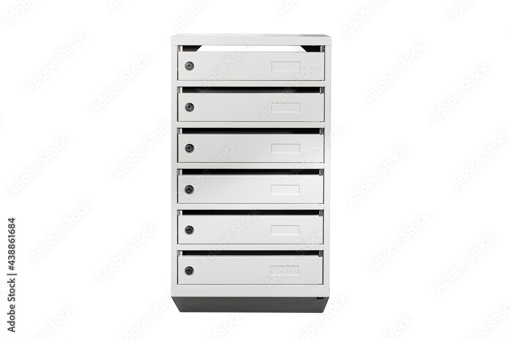 Mailboxes in the condo. metal mailbox with lockable center in condo. Mailbox on the white background isolated Mailboxes in the condo. metal mailbox with lockable center in condo. Mailbox on the white background isolated