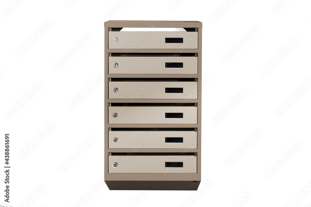 Mailboxes in the condo. metal mailbox with lockable center in condo. Mailbox on the white background isolated Mailboxes in the condo. metal mailbox with lockable center in condo. Mailbox on the white background isolated