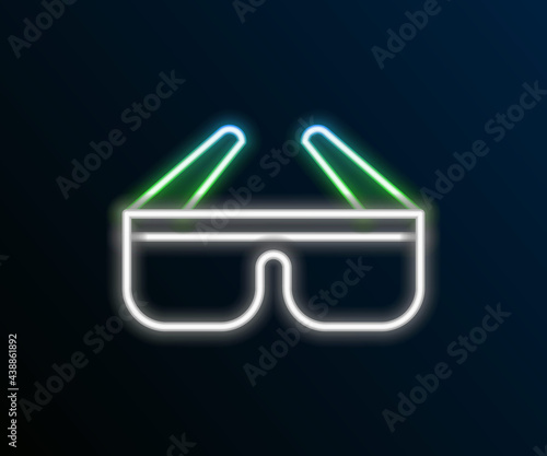 Glowing neon line 3D cinema glasses icon isolated on black background. Colorful outline concept. Vector