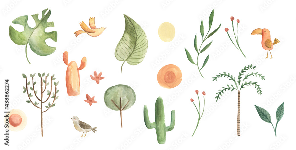 Fototapeta premium Watercolor forest jungle illustration for nursery and children 