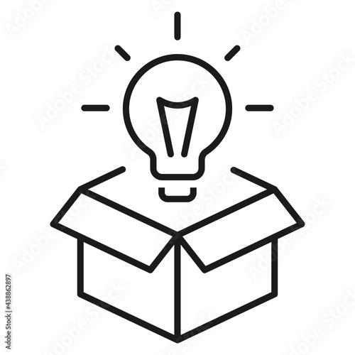 Monochrome light bulb in box creativity icon vector illustration open cardboard case with lightbulb