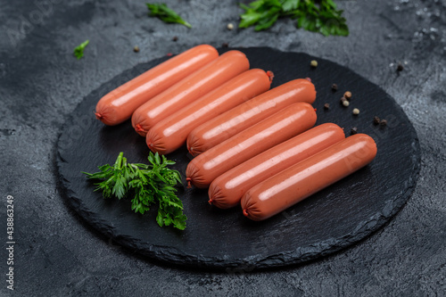 Vegan sausages, protein seitan meatless soy wheat classic taste vegetarian or vegan snack ready to eat, Clean eating, plant based food concept