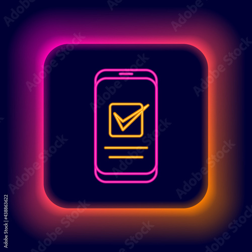 Glowing neon line Smartphone, mobile phone icon isolated on black background. Colorful outline concept. Vector