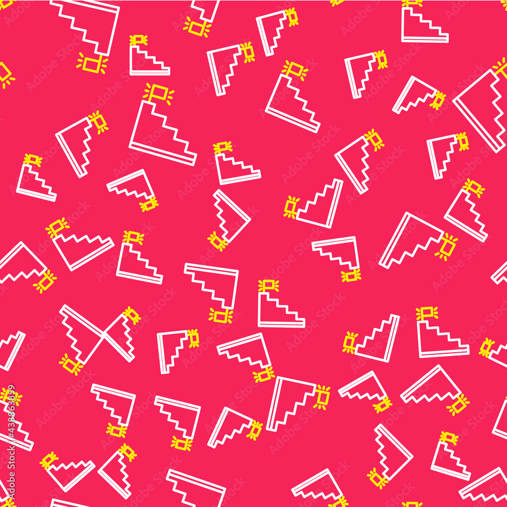 Line Stair with finish flag icon isolated seamless pattern on red background. Career growth business concept. Concept of business development. Vector Line Stair with finish flag icon isolated seamless pattern on red background. Career growth business concept. Concept of business development. Vector