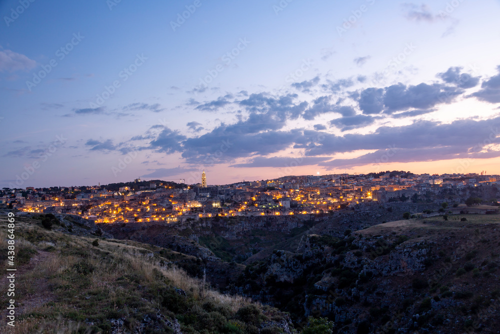 Matera at night The city of stones. A landscape in Basilicata