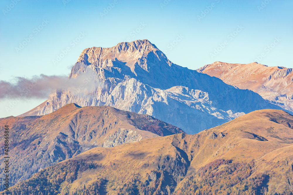 Fototapeta premium Mount Fisht at autumn sunset time. Caucasus.