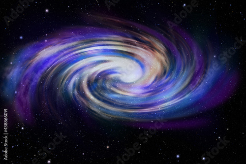 Space background with spiral galaxy and stars. Multi-colored nebula and stars on a dark background. Starry sky.